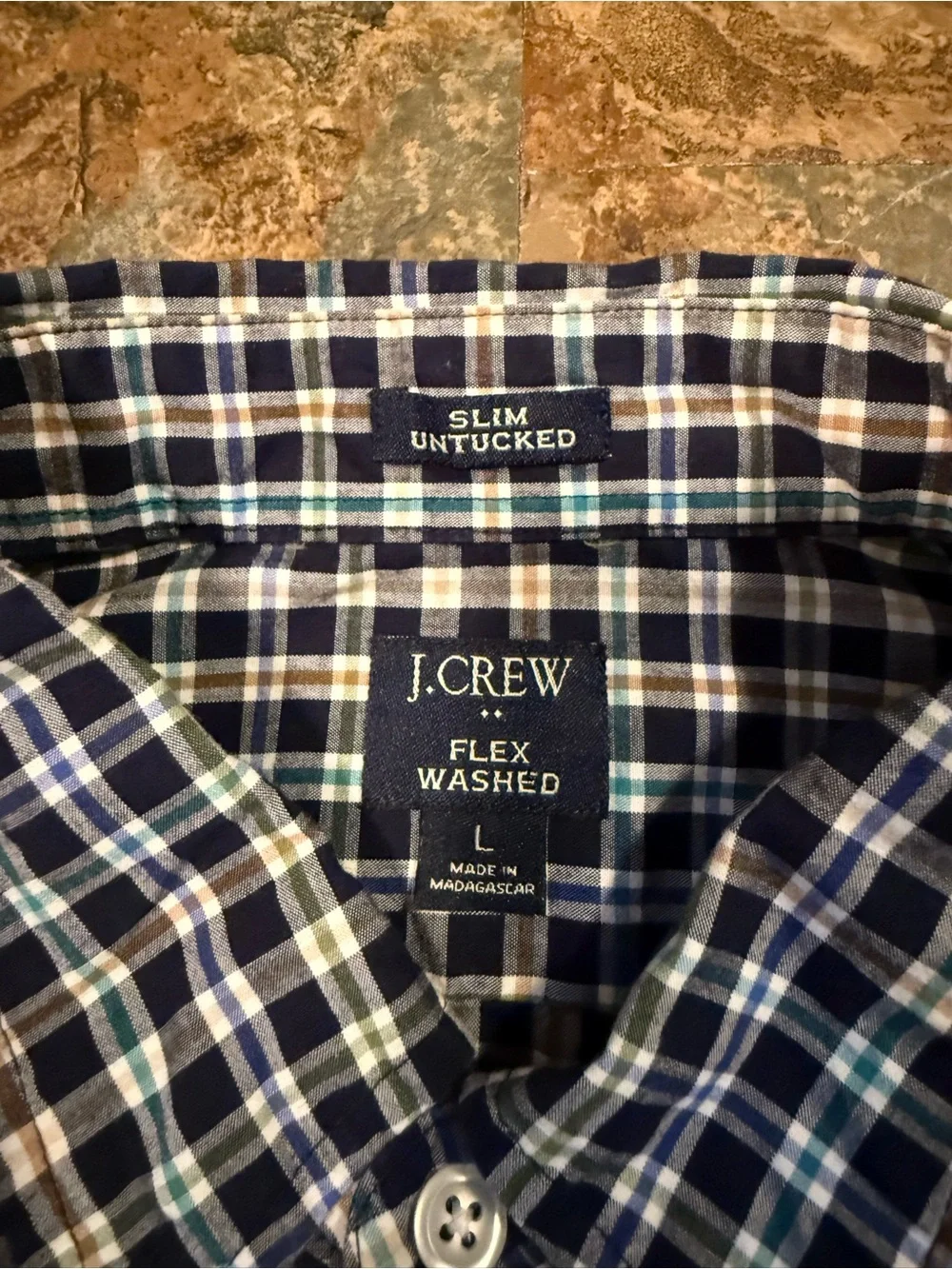 J. Crew Navy and White Check Button-Down Shirt Men's Size Large Slim Untucked
